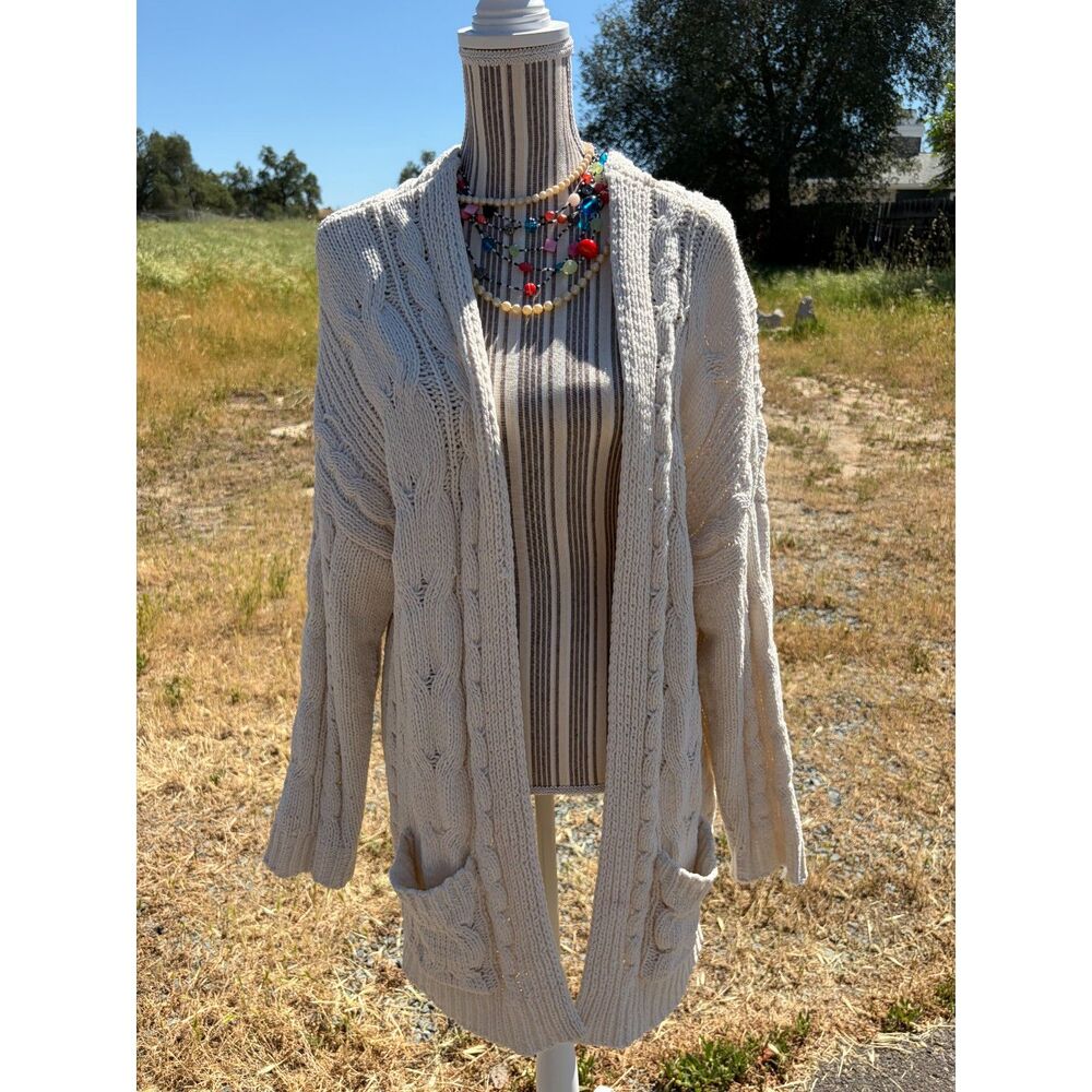 Love Tree Women's Chenille Cream Cable Knit Cardigan Sweater Pockets Oversized